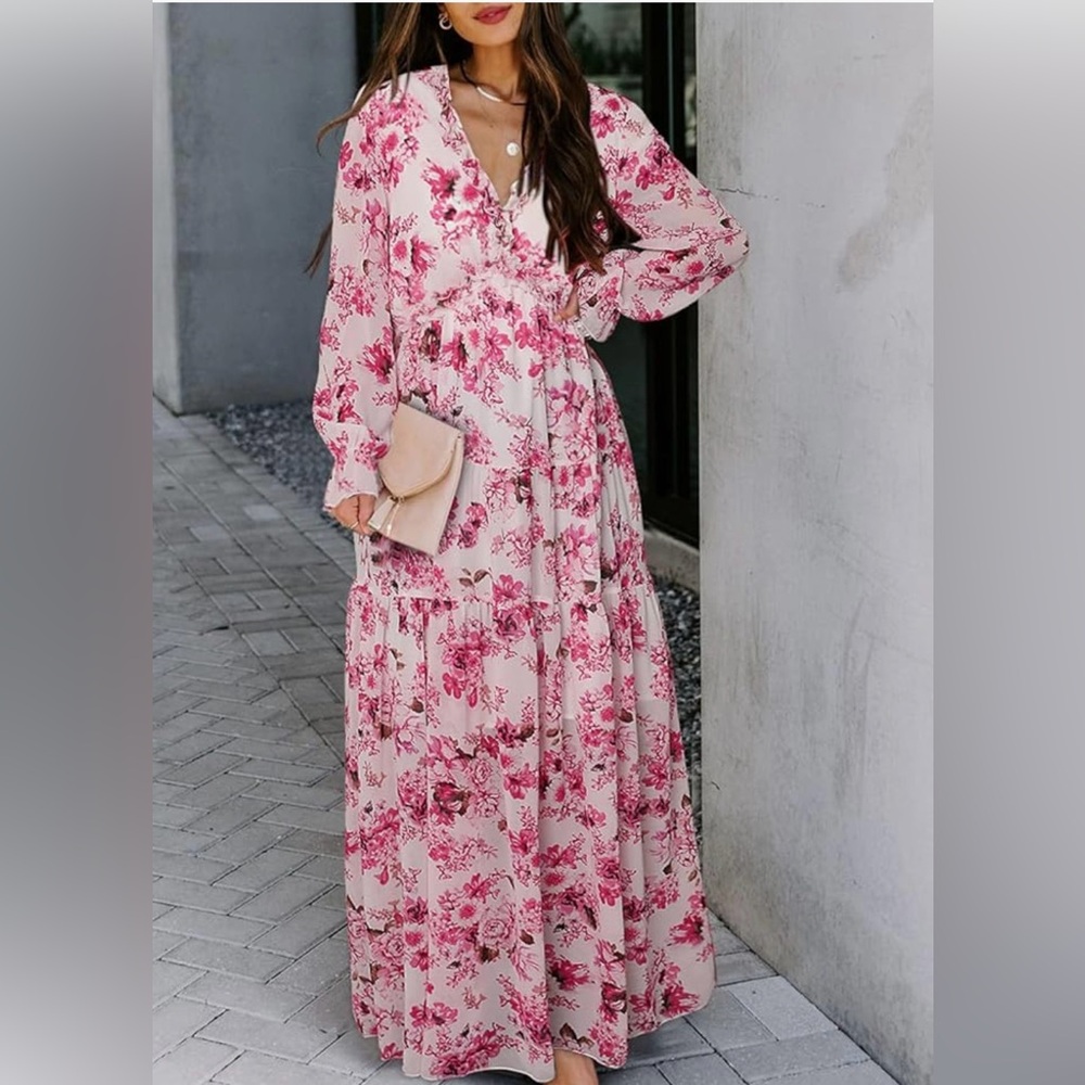 Floral Maxi Dress in Pink and White